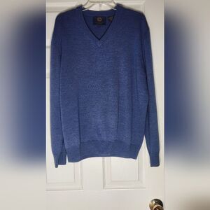 Viyella L Blue Steel Knit Longsleeve 100% MERINO WOOL V-neck Men's Sweater